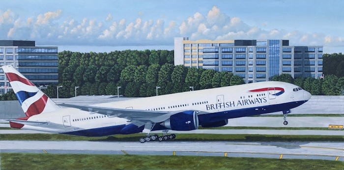 British Airways 777 taking off from Runway 14L O'Hare International Airport